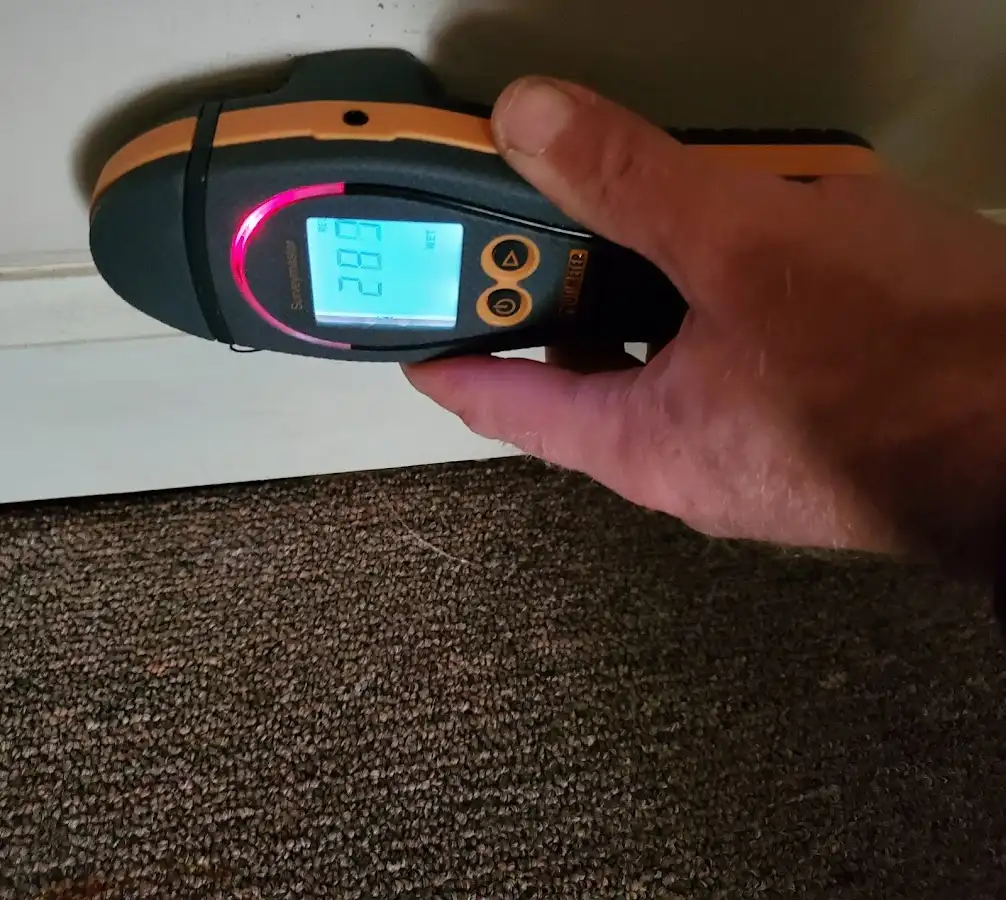 Moisture detection at baseboard during Storm Damage Restoration in Munhall